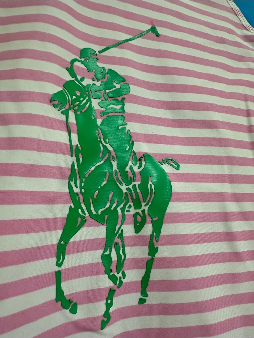 Ralph Lauren Pink & White Striped Rash Guard with Blue Sleeves